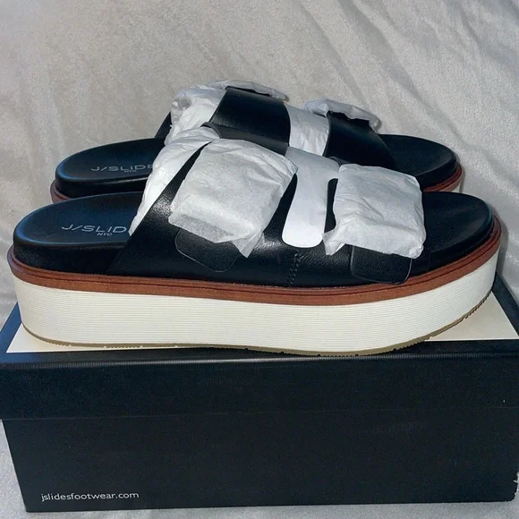 NWT J/SLIDES BOWIE Black Leather Sandal - Picture 8 of 13